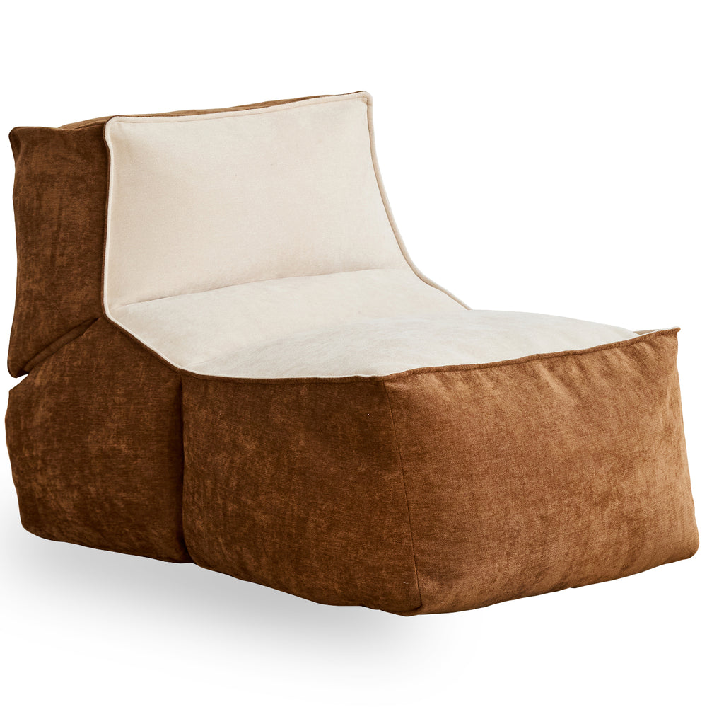 Cream velvet fabric 1 seater sofa lazy in white background.