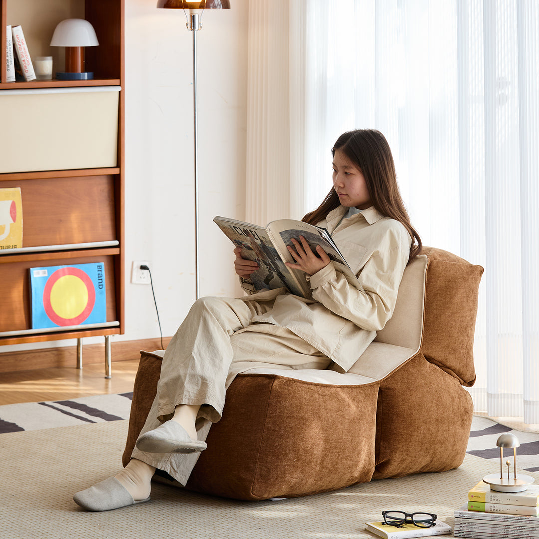 Cream velvet fabric 1 seater sofa lazy in real life style.
