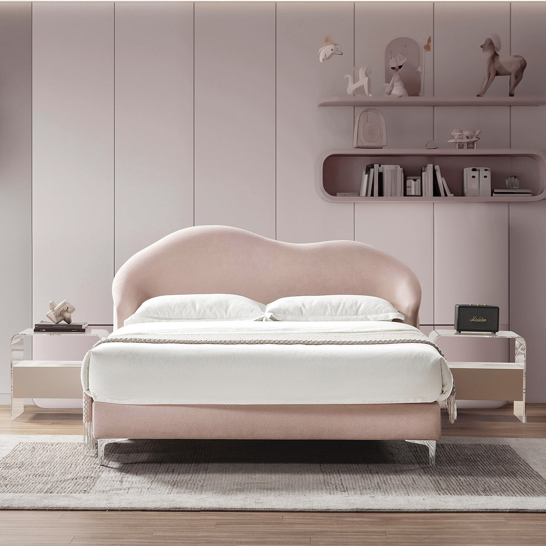 Cream velvet fabric bed frame lula primary product view.