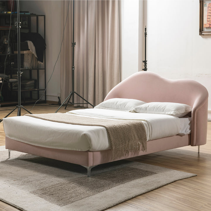 Cream velvet fabric bed frame lula in still life.