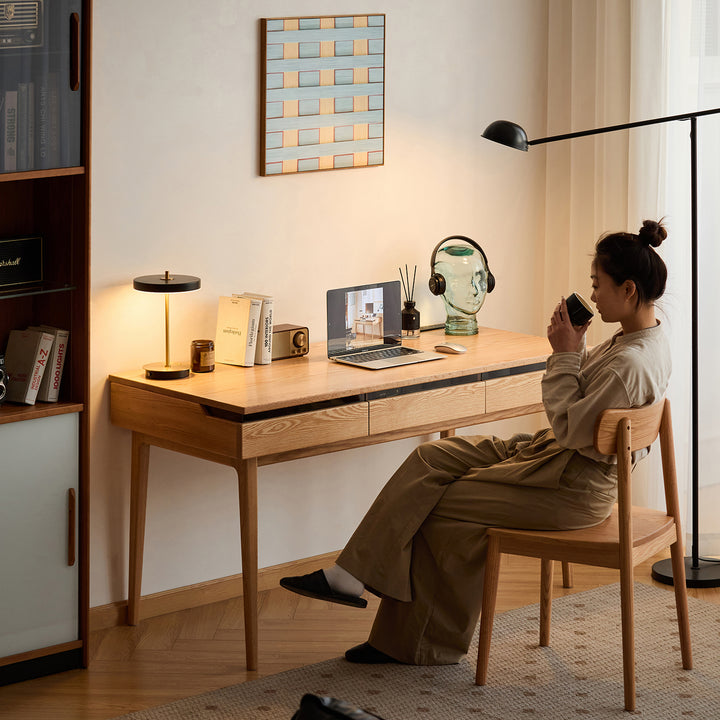 Scandinavian oak wood dressing table floating primary product view.