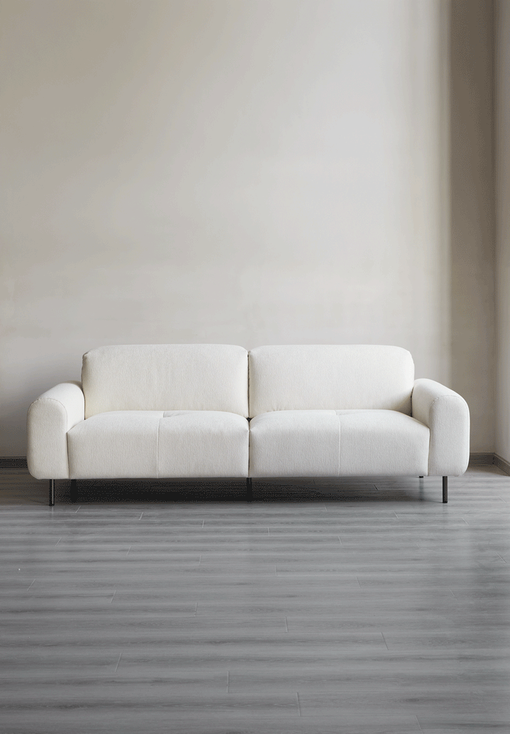 Minimalist chenille velvet fabric 2 seater sofa drift in real life style.