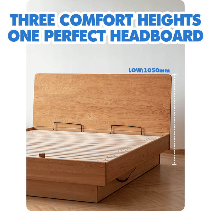 Scandinavian Cherry Wood Electric Lift-Up Storage Bed COASTAL