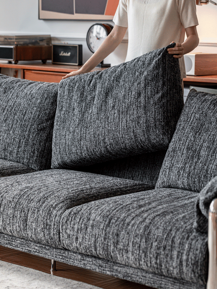 Cream boucle fabric 3 seater sofa song in real life style.