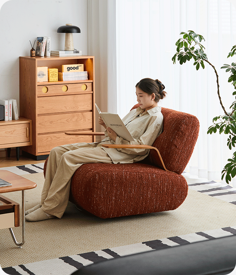 Modern mixed weave fabric revolving 1 seater sofa benny color swatches.