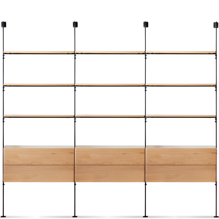 Industrial oak wood wall mounted display shelf shelfix in white background.
