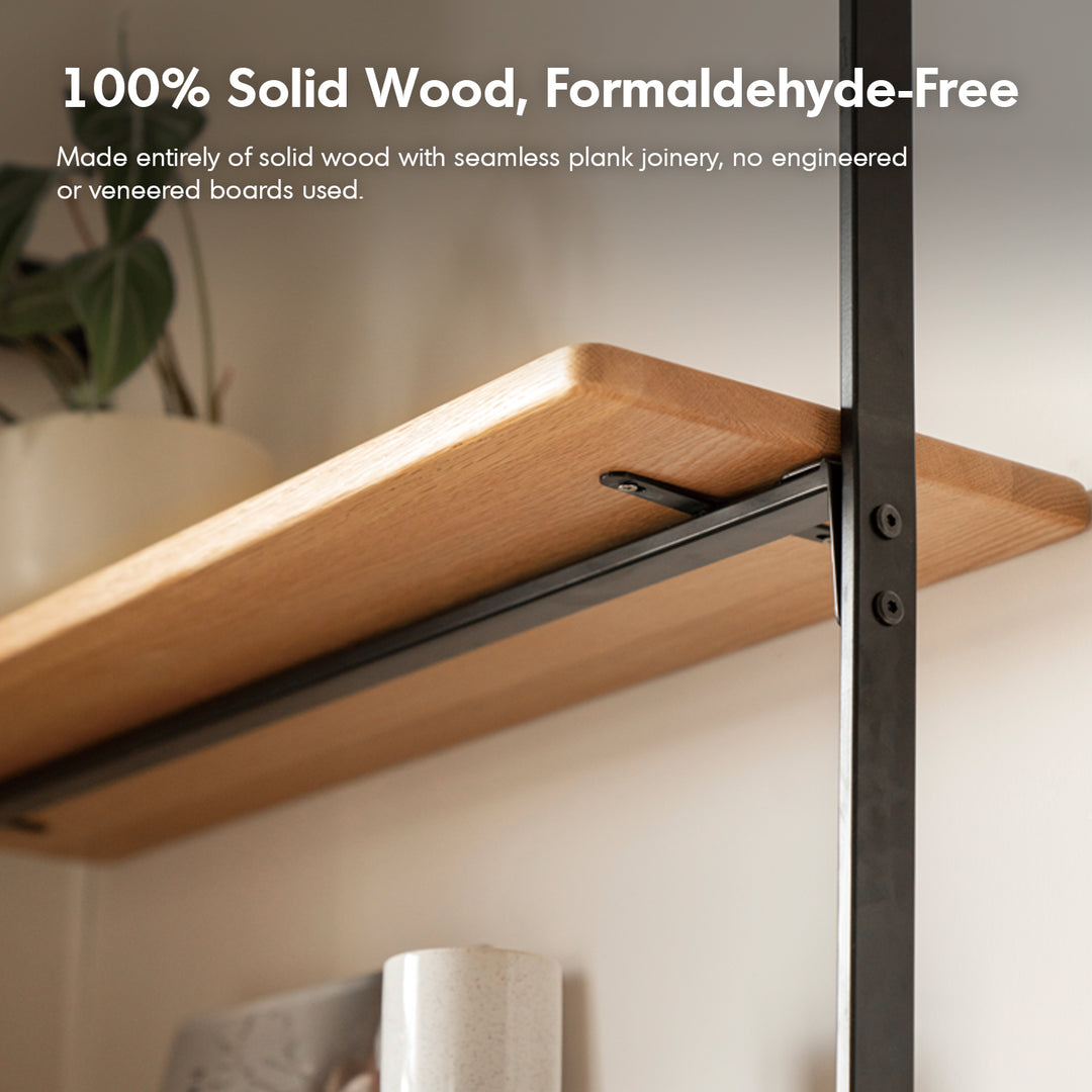 Industrial oak wood wall mounted display shelf shelfix layered structure.