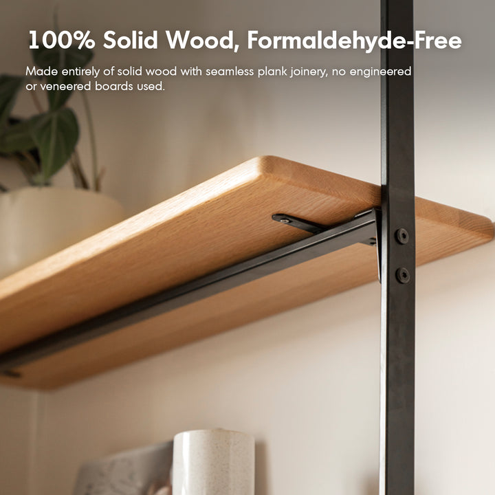 Industrial oak wood wall mounted display shelf shelfix layered structure.