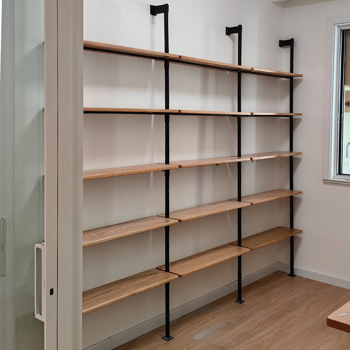 Industrial oak wood wall mounted display shelf shelfix detail 6.