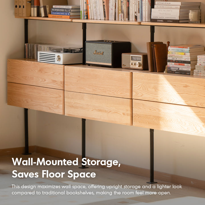 Industrial oak wood wall mounted display shelf shelfix in real life style.