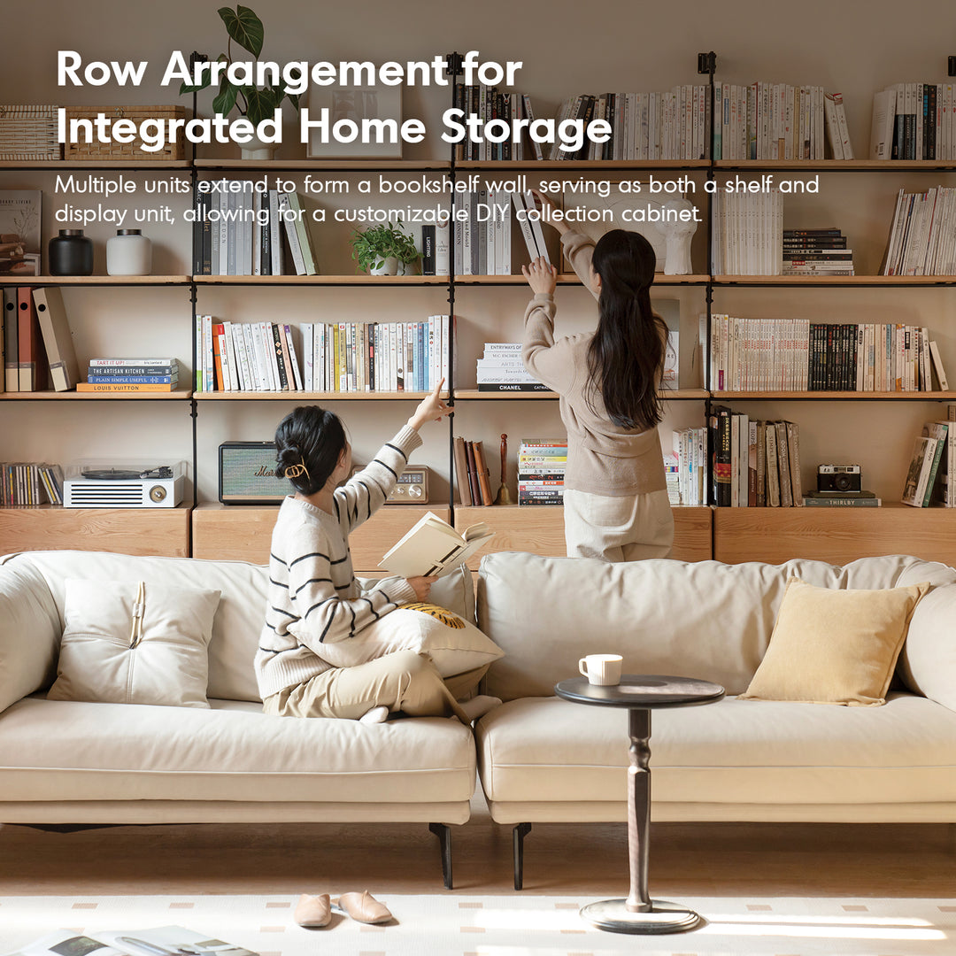 Industrial oak wood wall mounted display shelf shelfix with context.