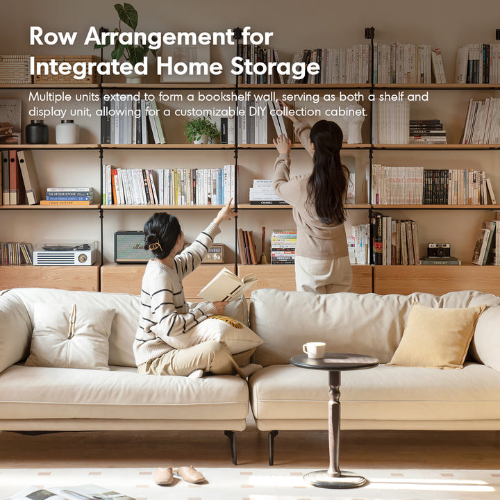 Industrial oak wood wall mounted display shelf shelfix with context.