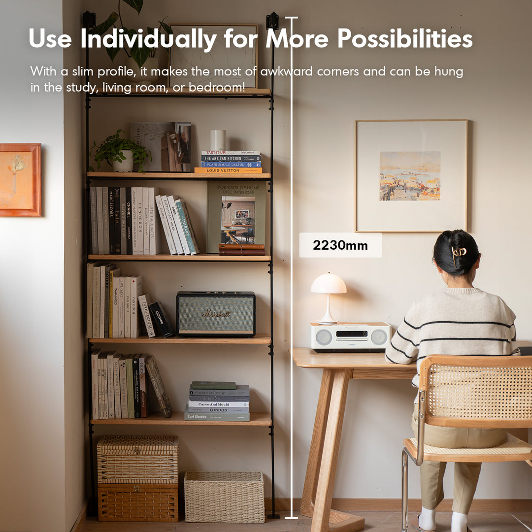 Industrial oak wood wall mounted display shelf shelfix in details.