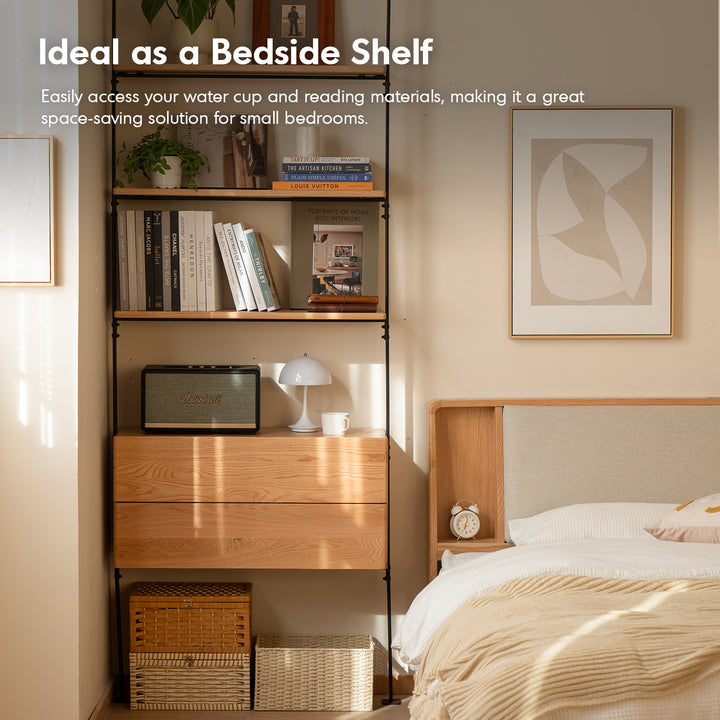 Industrial oak wood wall mounted display shelf shelfix in close up details.