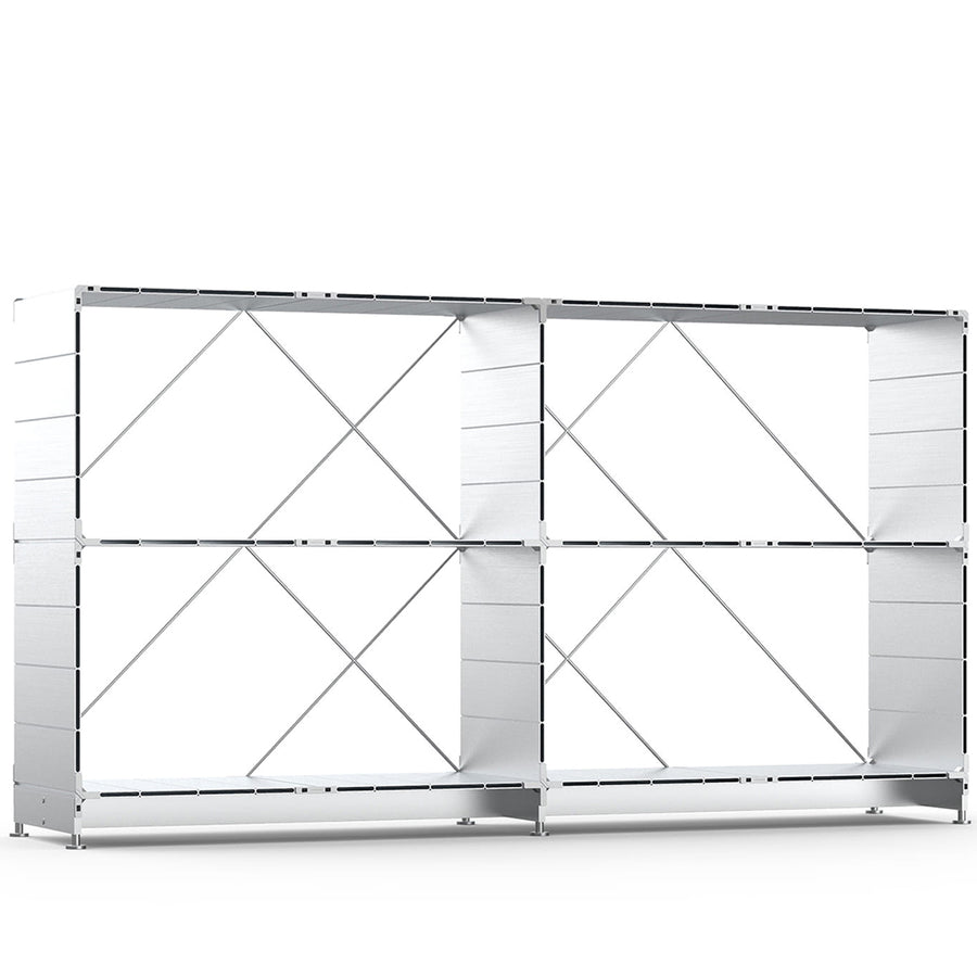 Industrial aluminium shelf cube in white background.