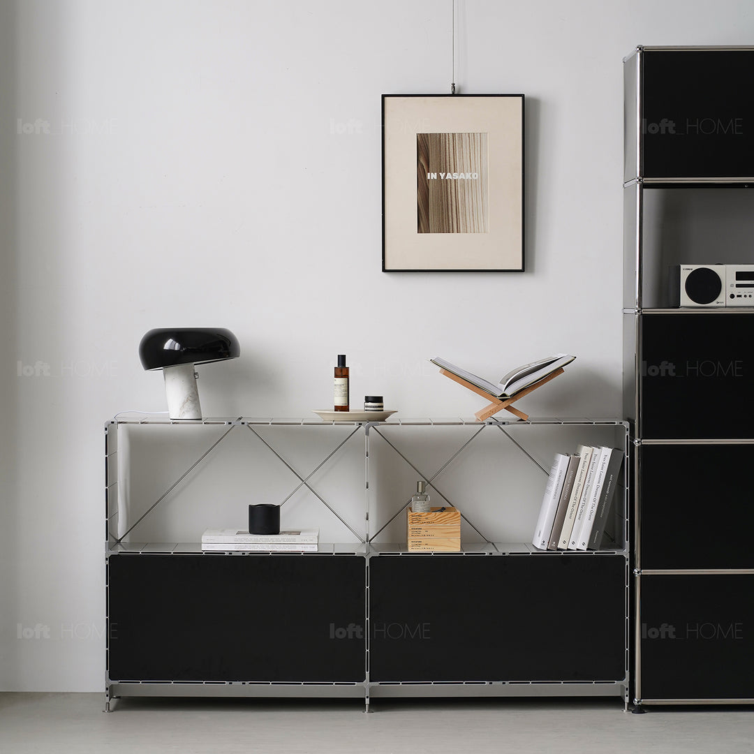 Industrial aluminium side cabinet cube in still life.