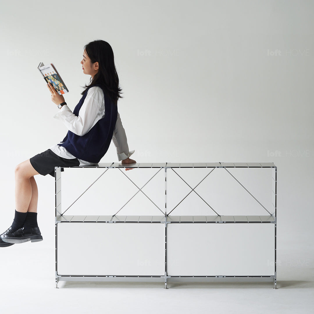 Industrial aluminium side cabinet cube with context.