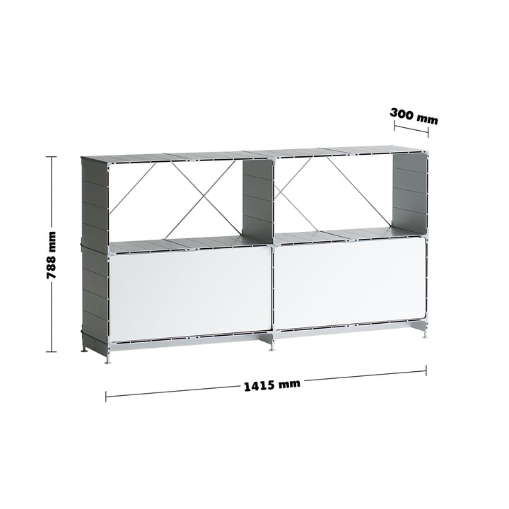 Industrial aluminium side cabinet cube size charts.
