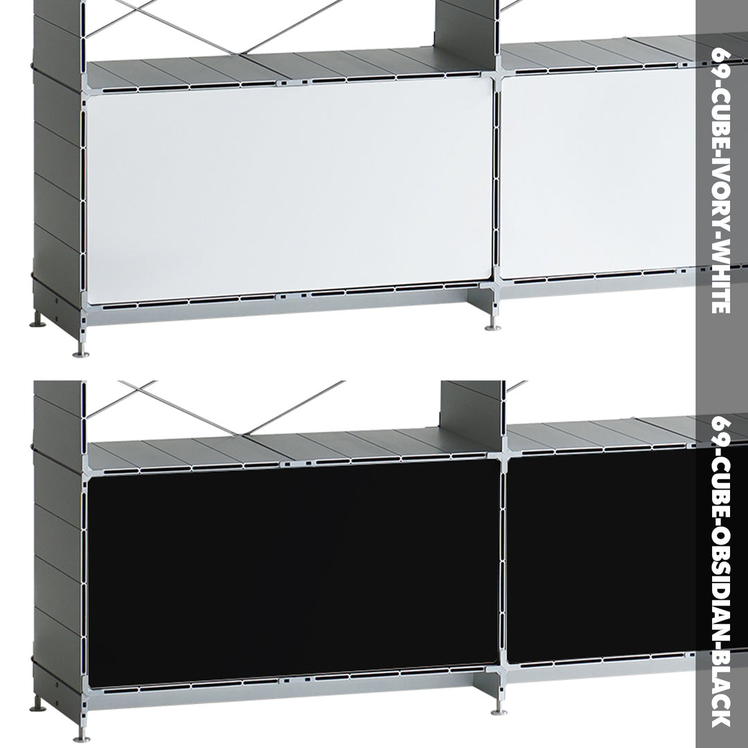 Industrial aluminium side cabinet cube color swatches.