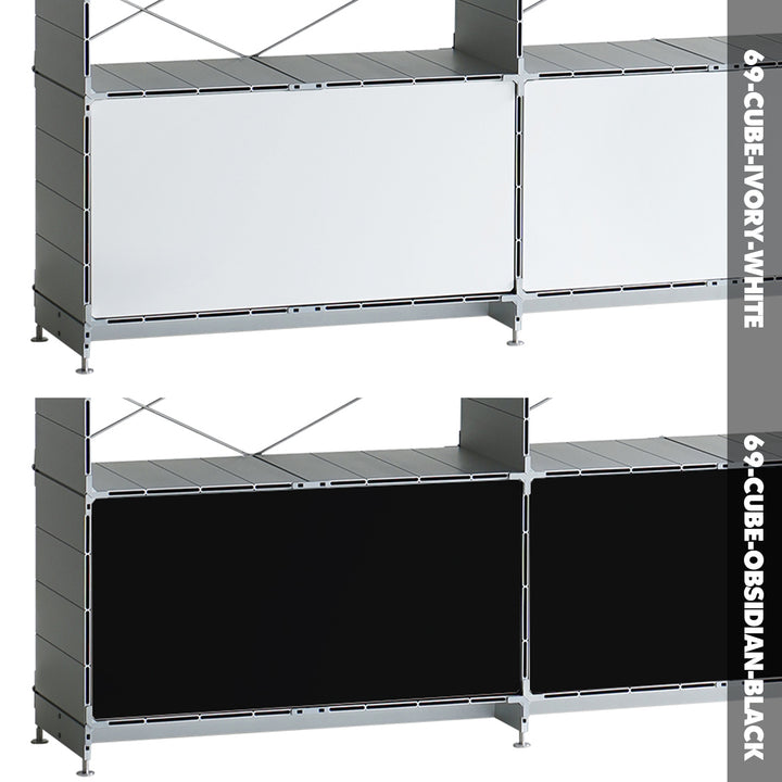 Industrial aluminium side cabinet cube color swatches.