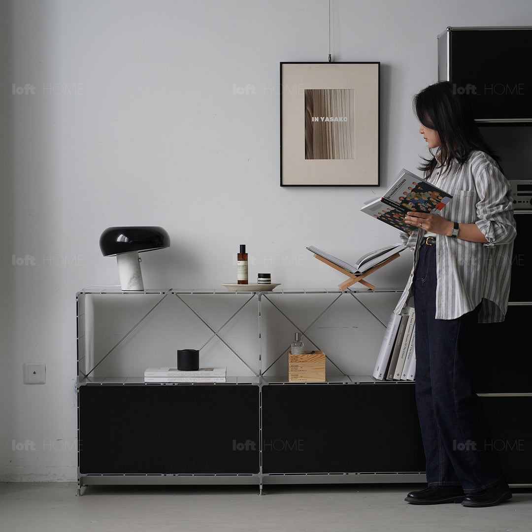 Industrial aluminium side cabinet cube in details.