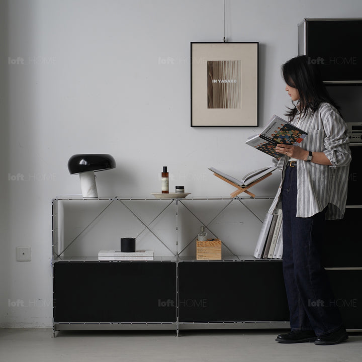 Industrial aluminium side cabinet cube in details.