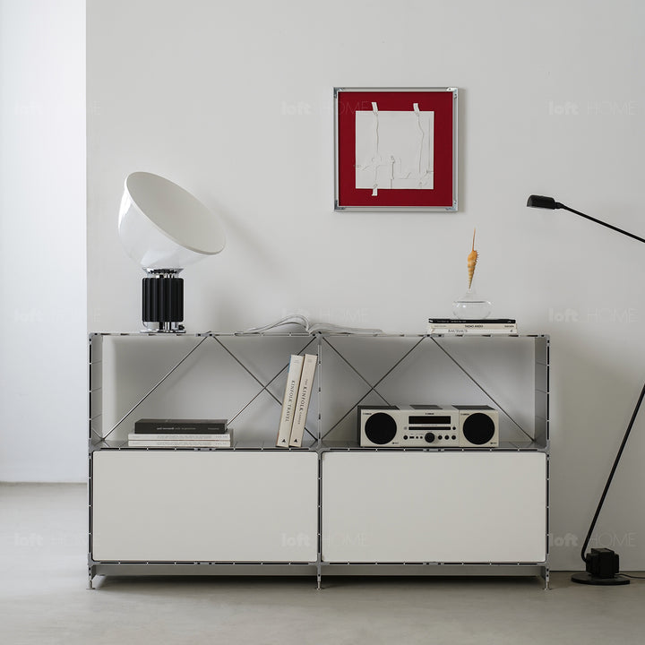 Industrial aluminium side cabinet cube in panoramic view.