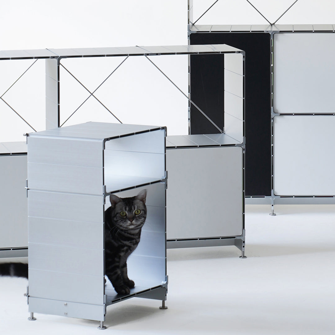 Industrial aluminium side table cube primary product view.