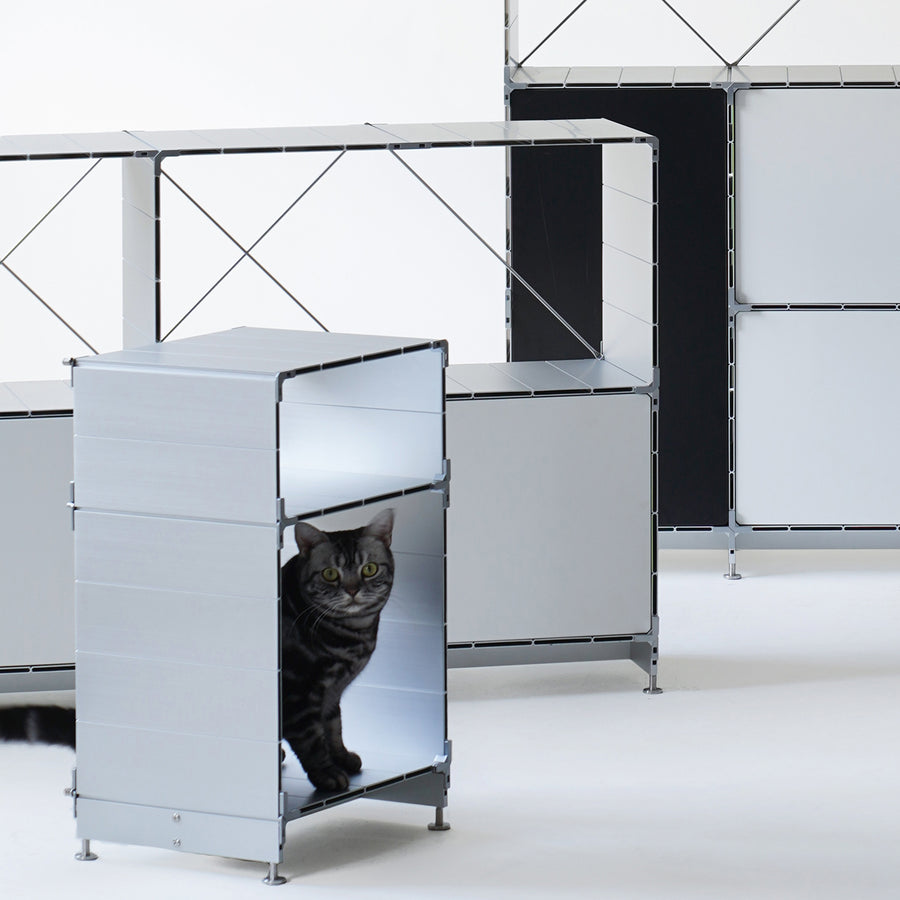 Industrial aluminium side table cube primary product view.