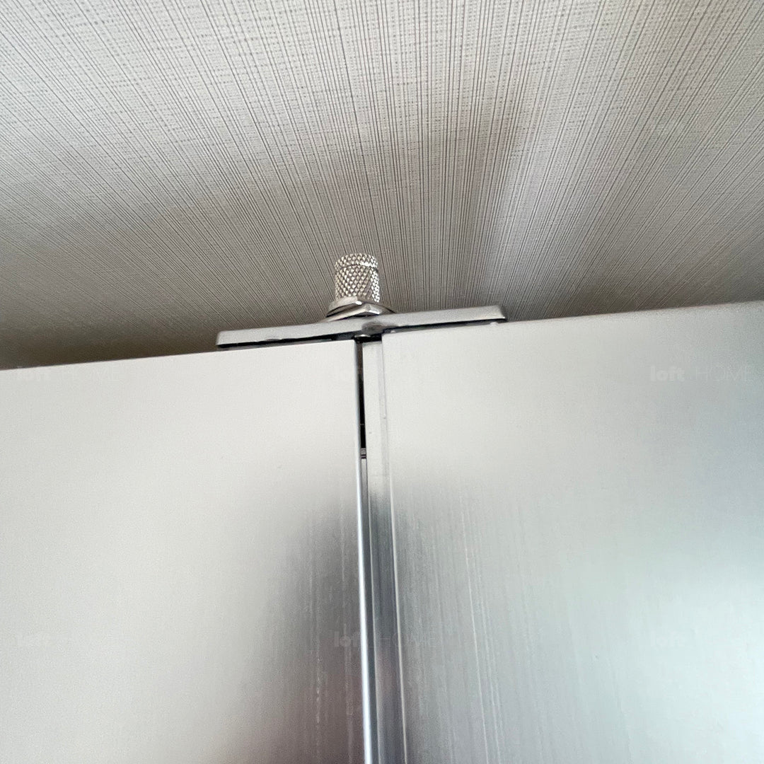 Industrial aluminium side table cube in panoramic view.