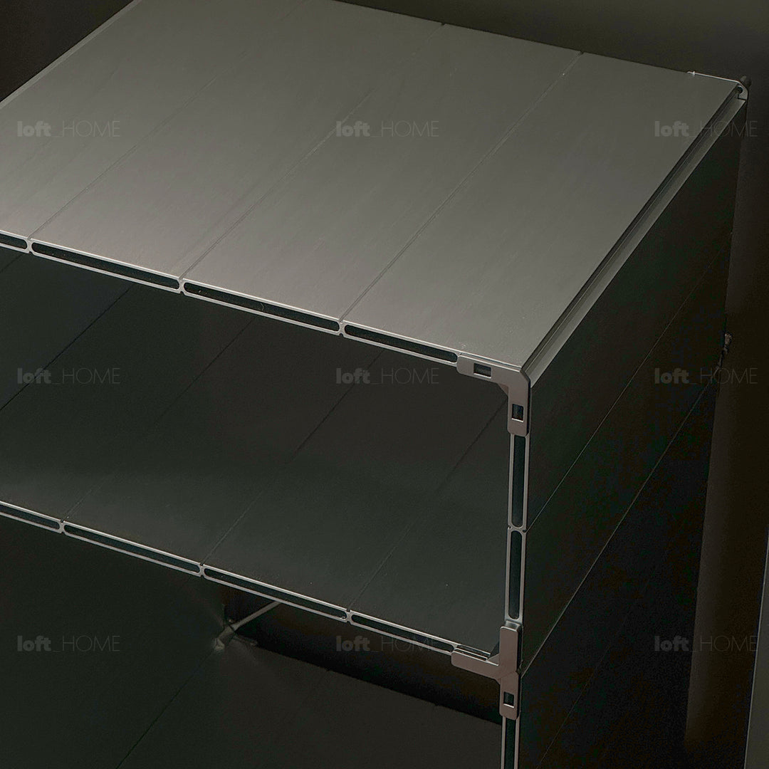 Industrial aluminium side table cube situational feels.