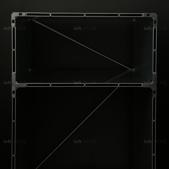 Industrial aluminium side table cube layered structure.