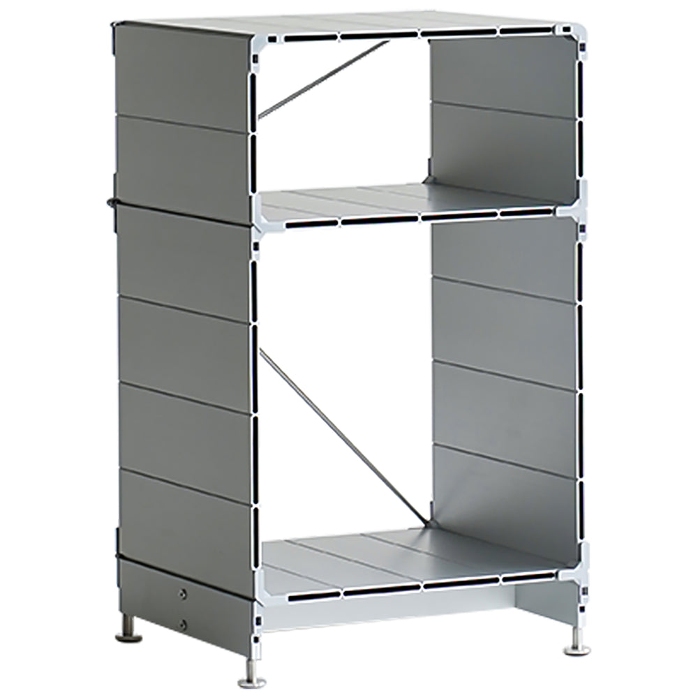 Industrial aluminium side table cube in white background.