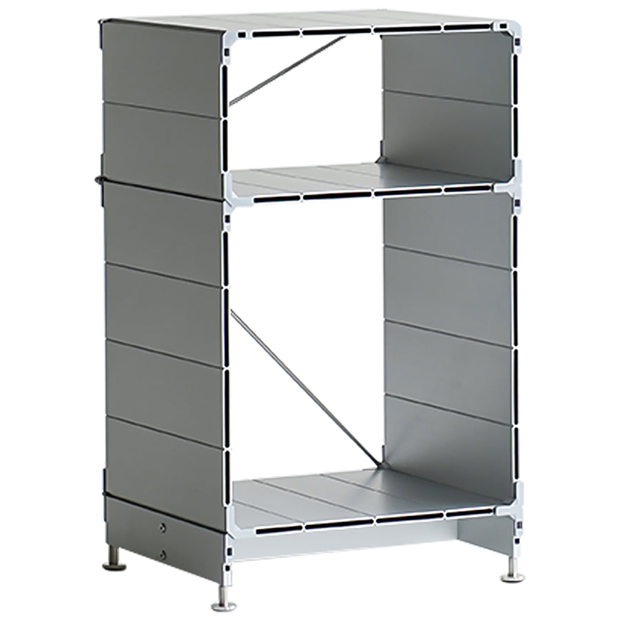Industrial aluminium side table cube in white background.