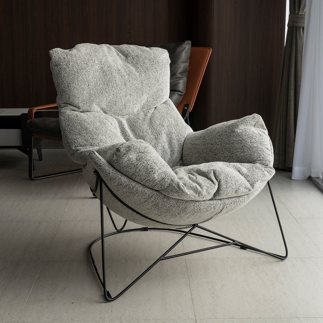 Industrial mixed weave fabric 1 seater sofa chair pomp with context.