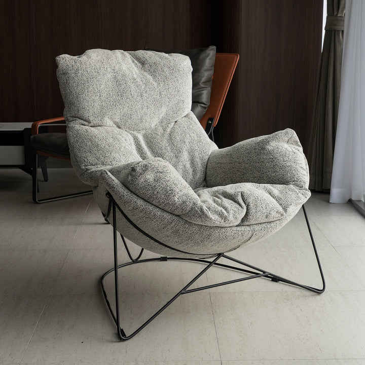 Industrial mixed weave fabric 1 seater sofa chair pomp with context.