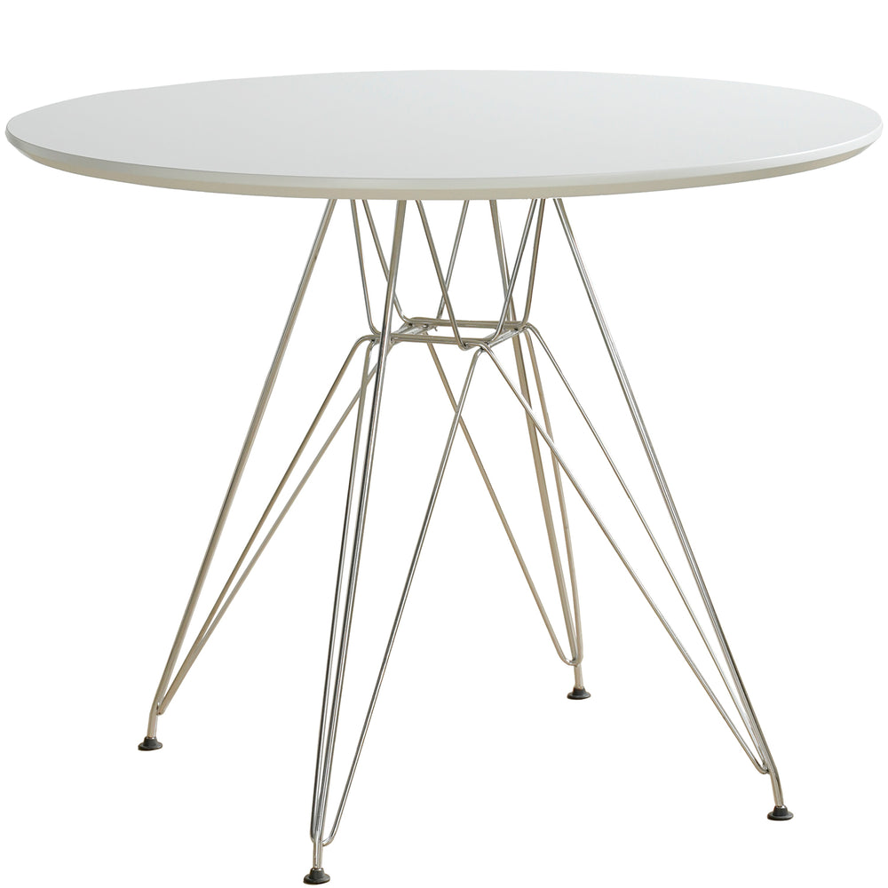 Industrial plywood steel dining table eames in white background.