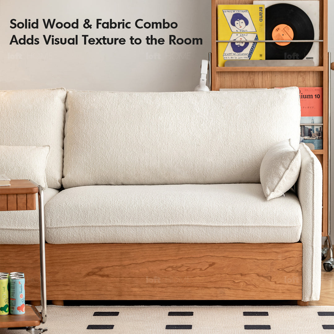 Japandi boucle fabric pine wood storage 4 seater sofa kangaroo environmental situation.