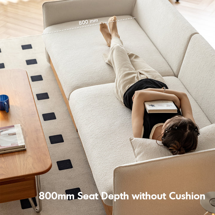 Japandi boucle fabric pine wood storage 4 seater sofa kangaroo detail 3.