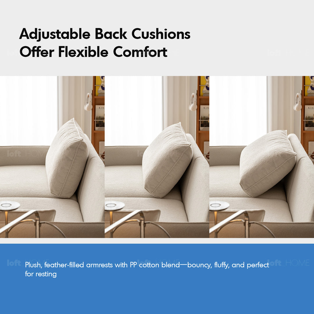 Japandi boucle fabric pine wood storage 4 seater sofa kangaroo detail 11.