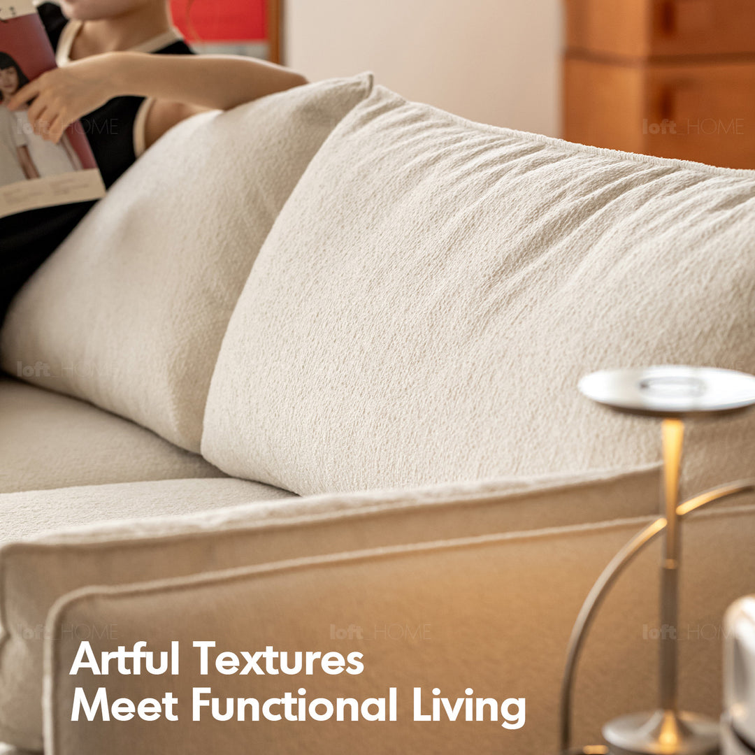 Japandi boucle fabric pine wood storage 4 seater sofa kangaroo detail 12.