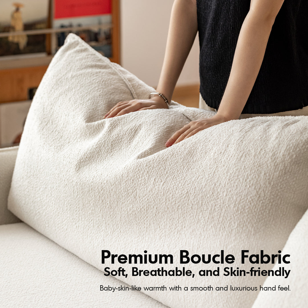 Japandi boucle fabric pine wood storage 4 seater sofa kangaroo detail 13.