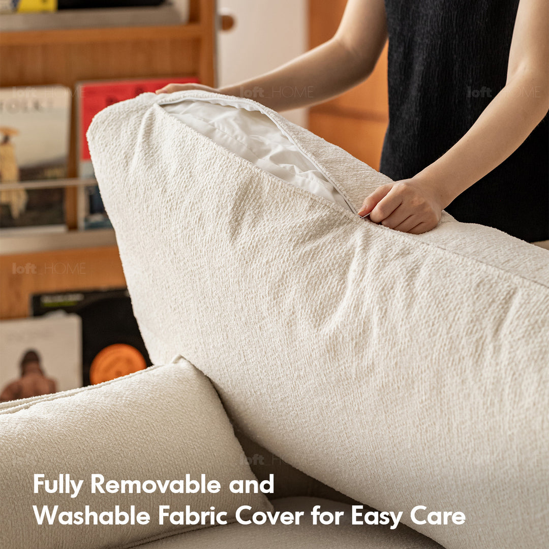 Japandi boucle fabric pine wood storage 4 seater sofa kangaroo detail 15.