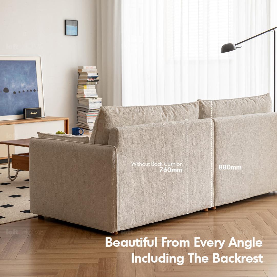 Japandi boucle fabric pine wood storage 4 seater sofa kangaroo detail 22.