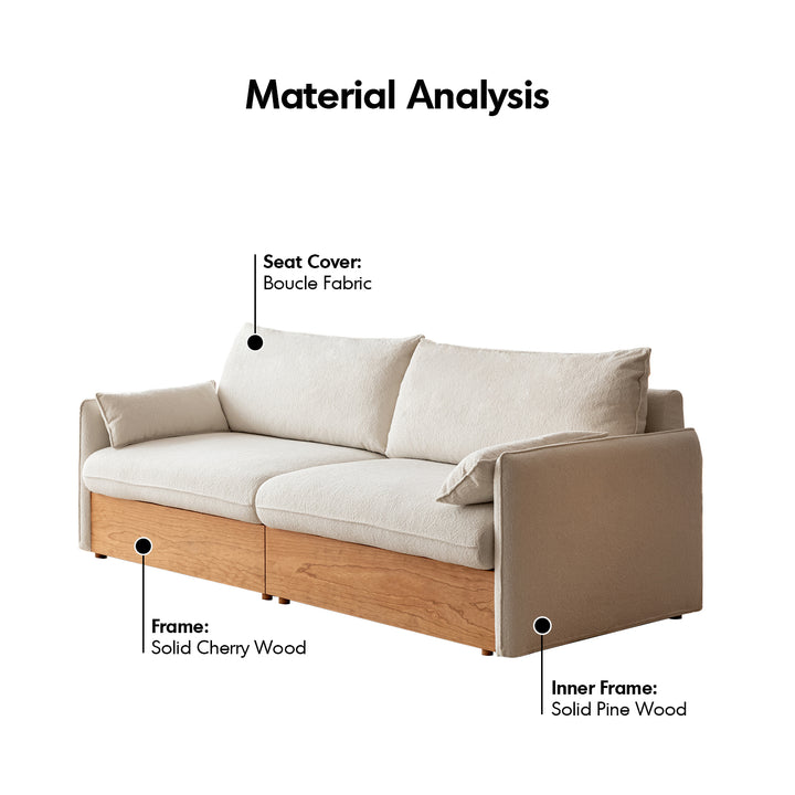 Japandi boucle fabric pine wood storage 4 seater sofa kangaroo detail 23.