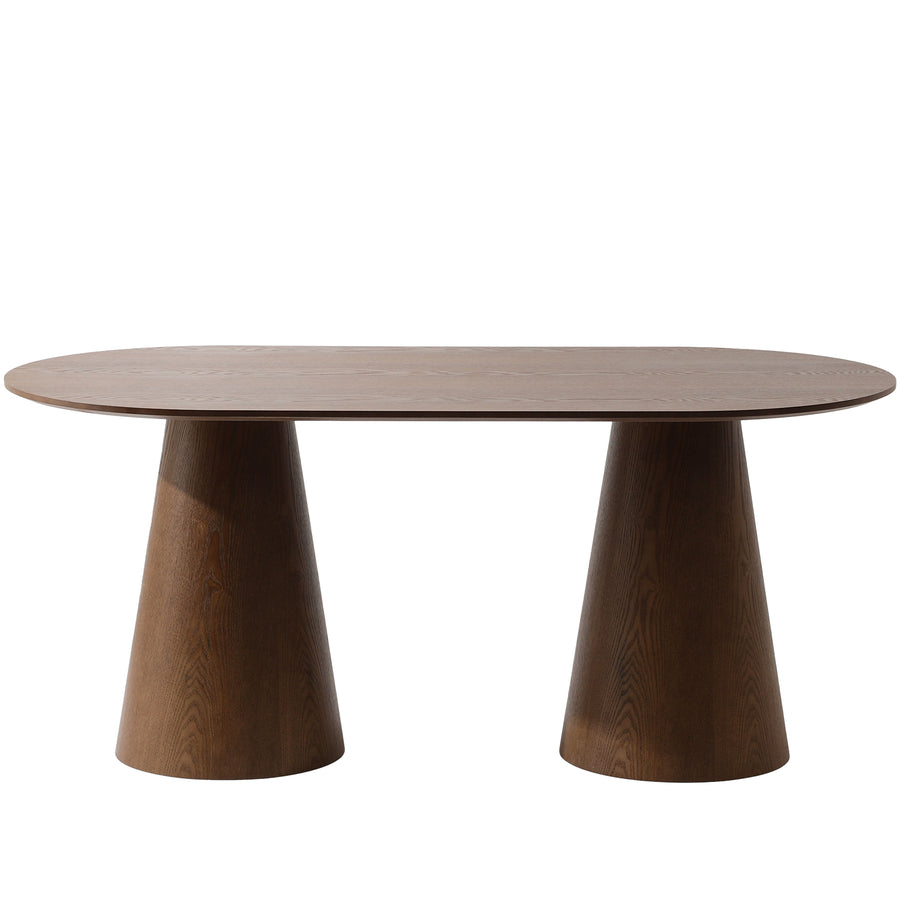 Japandi ash wood veneer oval dining table amalfy in white background.