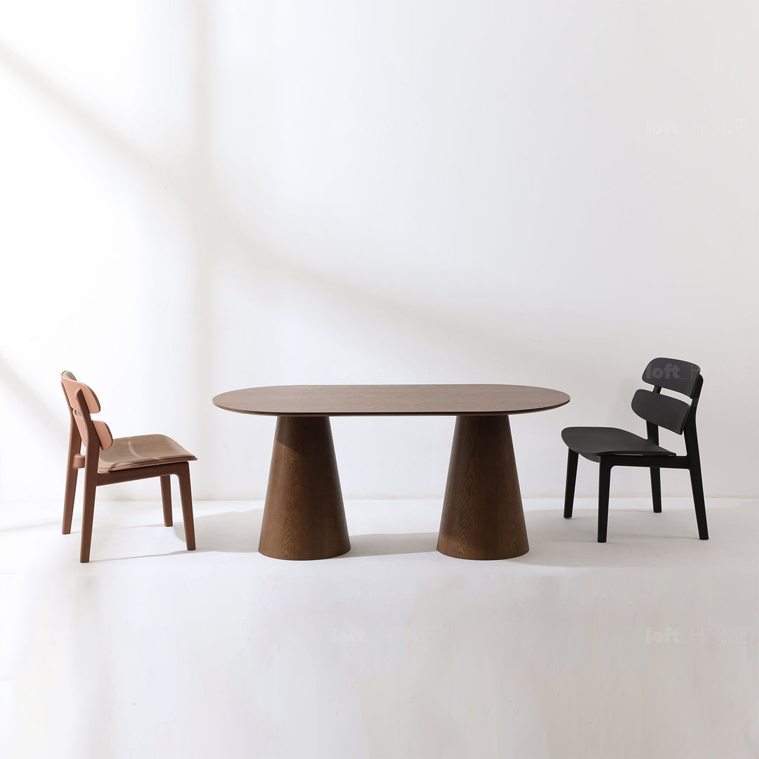 Japandi ash wood veneer oval dining table amalfy in details.