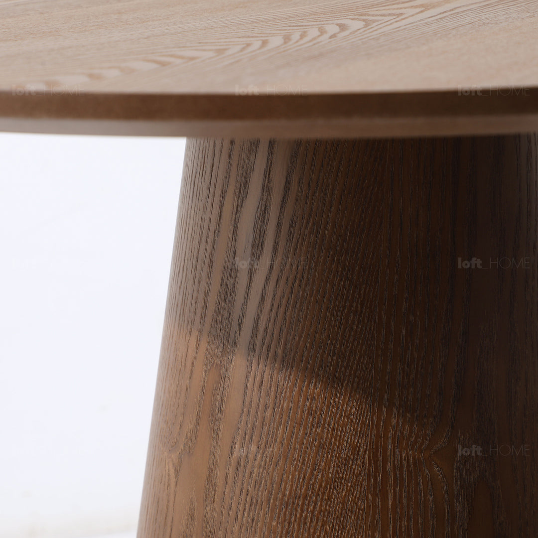 Japandi ash wood veneer round dining table amalfy color swatches.