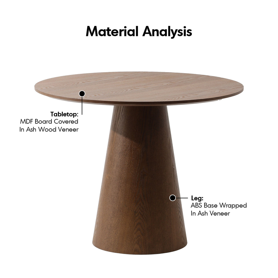 Japandi ash wood veneer round dining table amalfy with context.