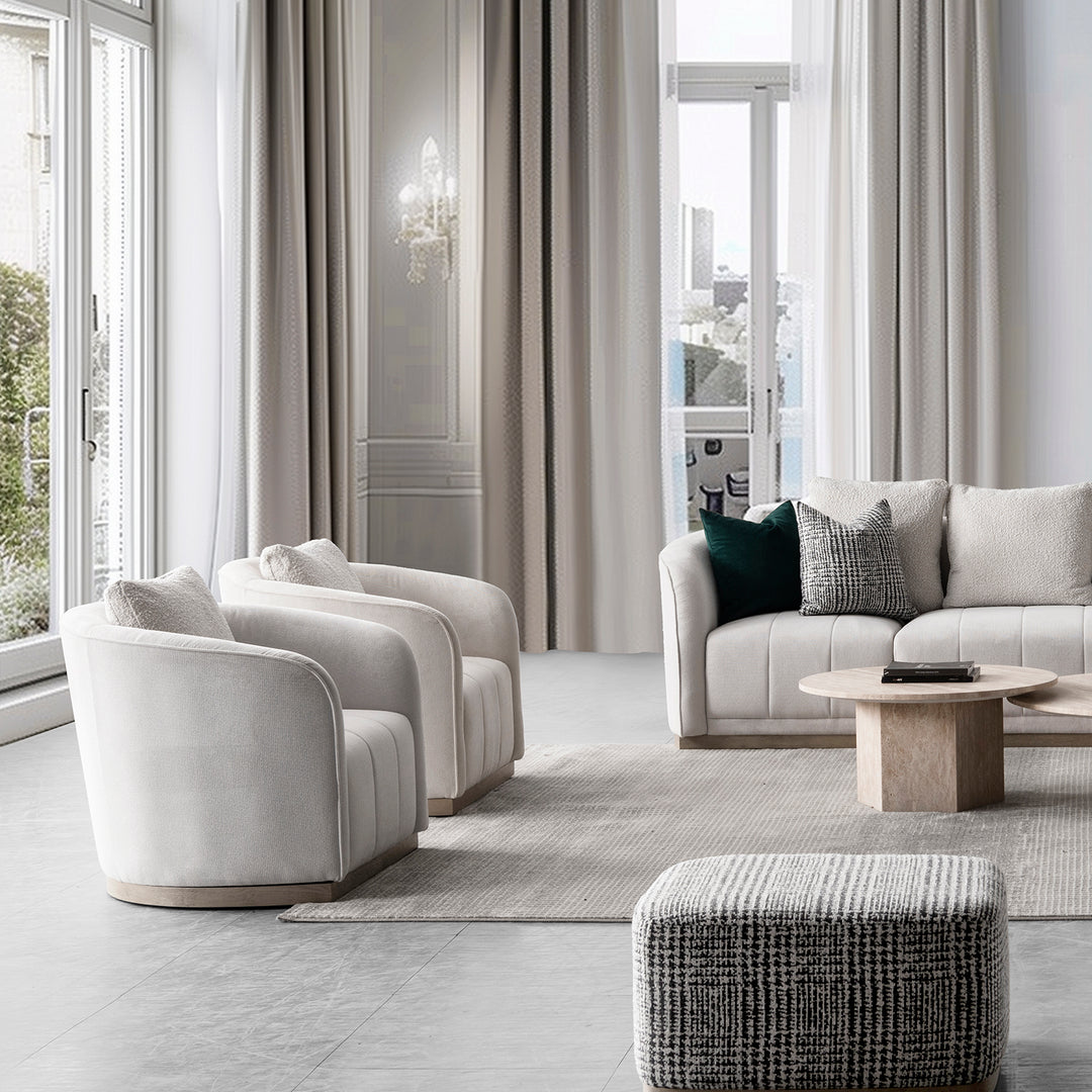 Japandi cotton fabric 1 seater sofa panna primary product view.